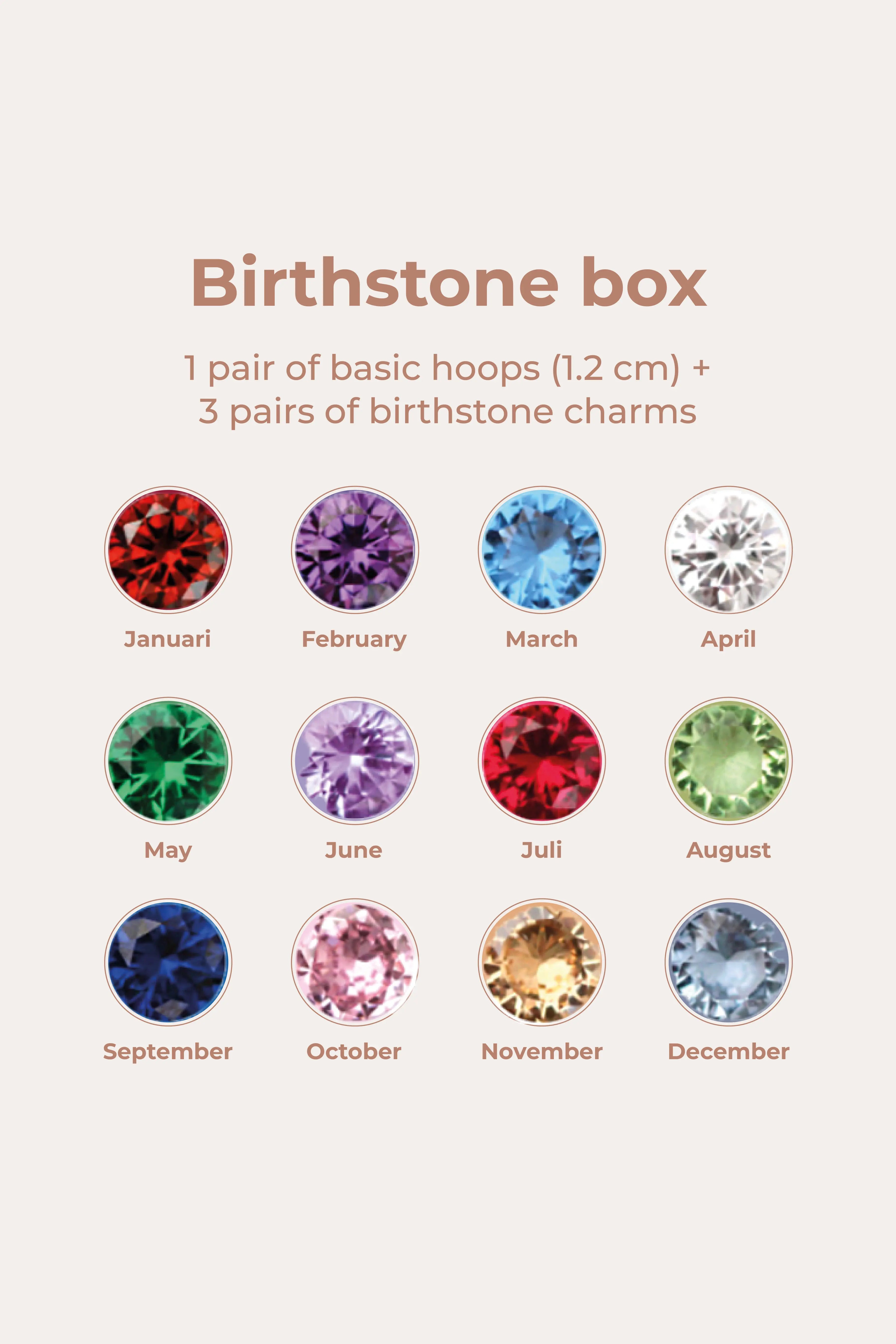 Birthstonebox - Orecchini – Set – Acciaio inossidabile