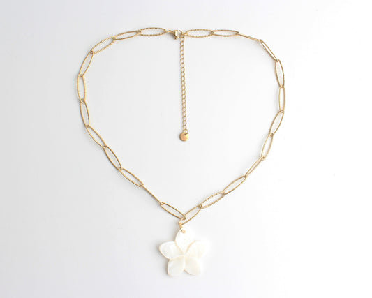 Big White Flower- Necklace - Stainless Steel