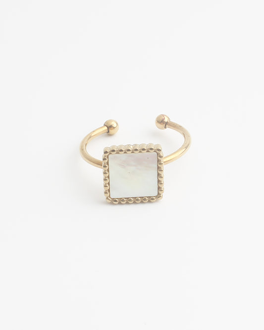 Square Shell - Ring - Stainless Steel - Adjustable