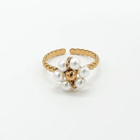 Fleur blanche - Ring - Stainless Steel - Adjustable