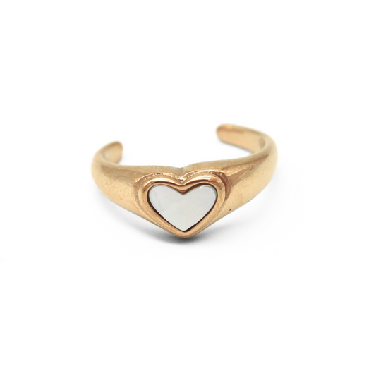 Pearl heart - Ring - Stainless Steel - Adjustable