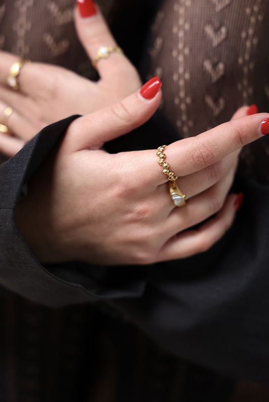 Pearl heart - Ring - Stainless Steel - Adjustable