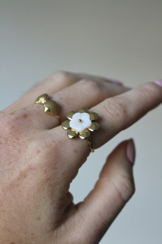 Fiore di conchiglia - Anello - Acciaio inossidabile - Regolabile