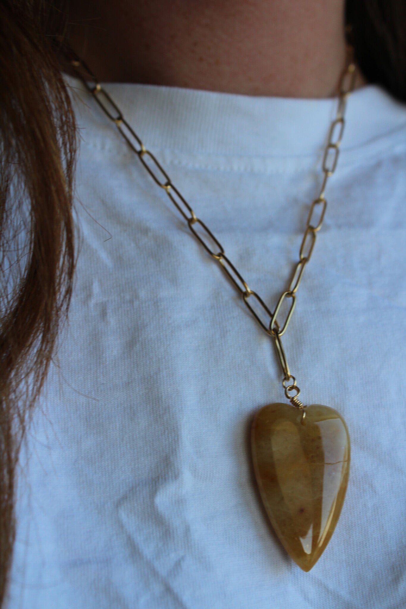 Cuore di pietra naturale - Collana - Pietra naturale - Acciaio inossidabile