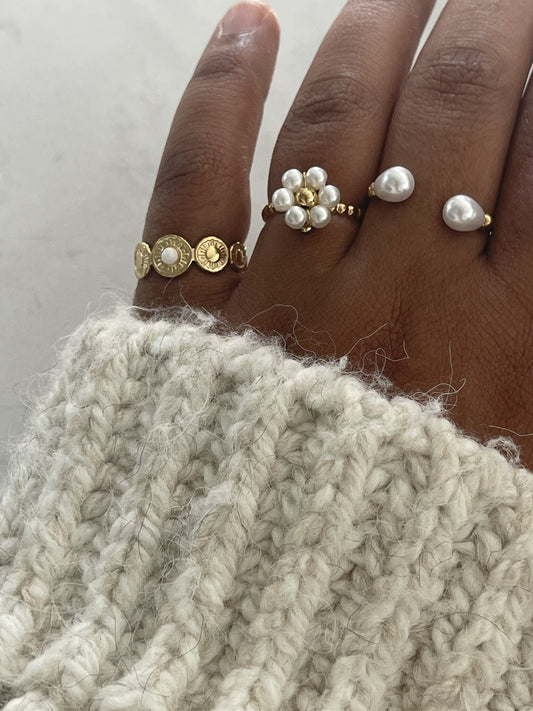 Fleur blanche - Ring - Stainless Steel - Adjustable