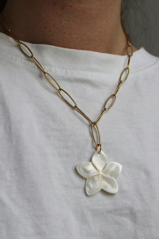Big White Flower- Necklace - Stainless Steel